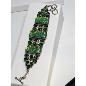 Vintage Colossal Sterling Silver Hand-made Stone Bracelet (Tarnish) SZ 9.5"